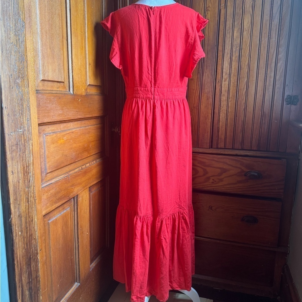 For Cynthia Linen/Viscose Blend Size Medium Red Maxi Dress - Picture 3 of 9